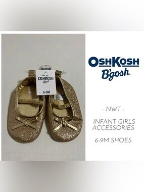 🆕OSHKOSH - 6/9M - NWT - INFANT GIRLS GOLD SPARKLE BALLET FLATS / SHOES